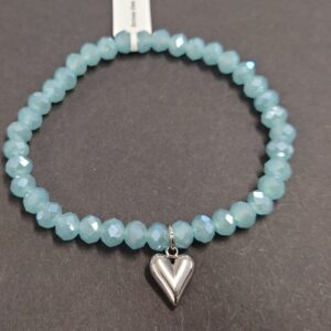 Armband aus Glas 6 mm mit Herz silber