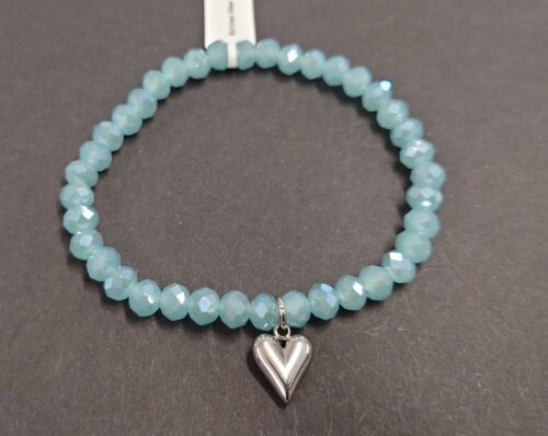 Armband aus Glas 6 mm mit Herz silber