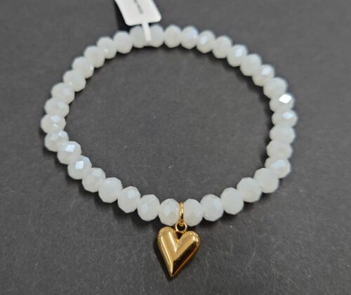 Armband aus Glas 6 mm mit Herz gold