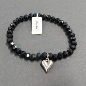 Armband aus Glas 6 mm mit Herz silber