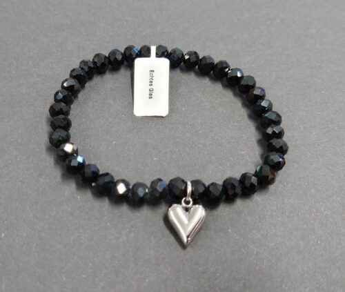 Armband aus Glas 6 mm mit Herz silber