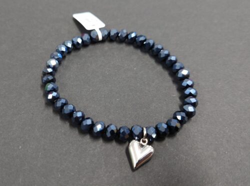 Armband aus Glas 6 mm mit Herz silber