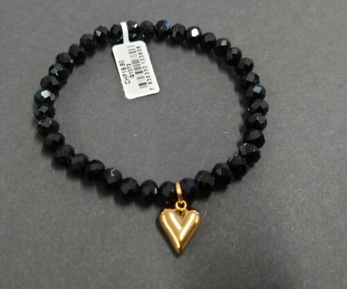 Armband aus Glas 6 mm mit Herz gold