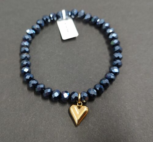 Armband aus Glas 6 mm mit Herz gold