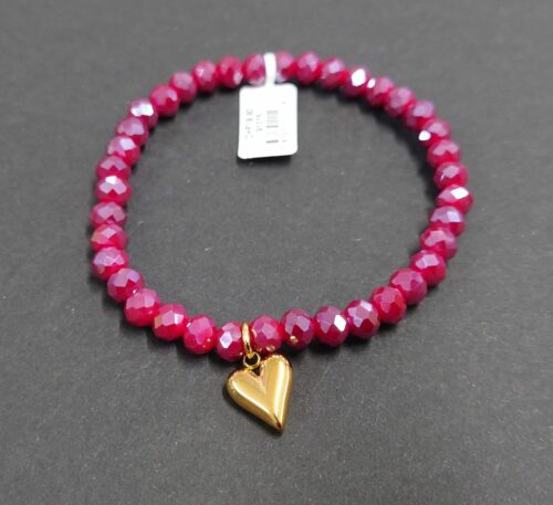 Armband aus Glas 6 mm mit Herz gold