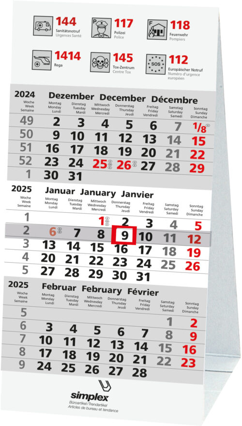 3-Monats-Tischkalender mit Kartonsteller