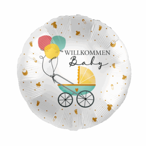 Folienballon Willkommen Baby Wagen