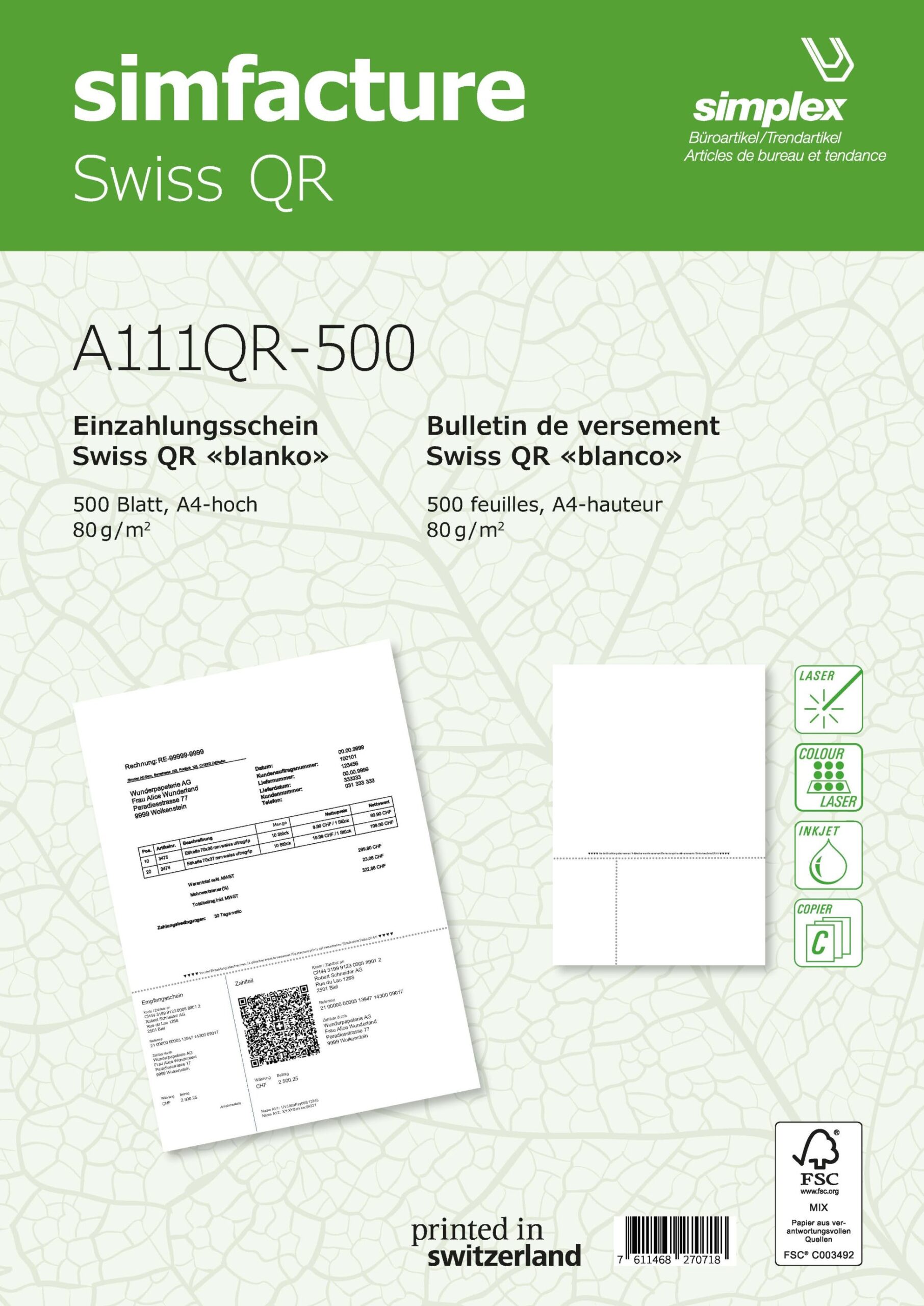 Einzahlungsschein, Simfacture A4 QR FSC