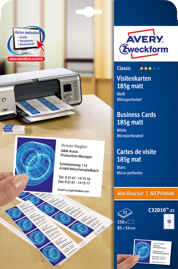 Avery Visitenk.85x54 mm 250Stk