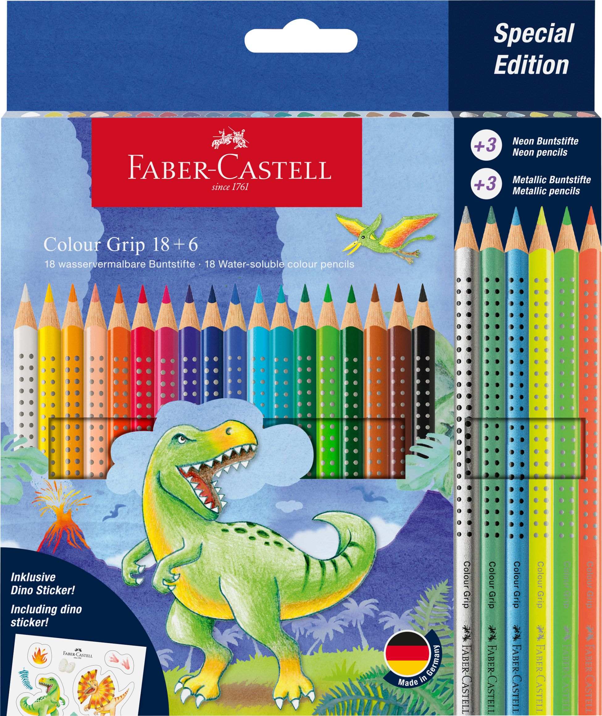 FABER-CASTELL Dreikant-Buntstifte Colour GRIP Dino, 18+6