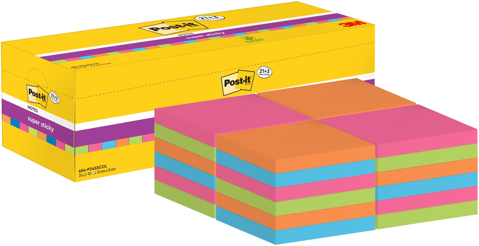 Post-it® Super Sticky Haftnotizen Promopack 21 + 3