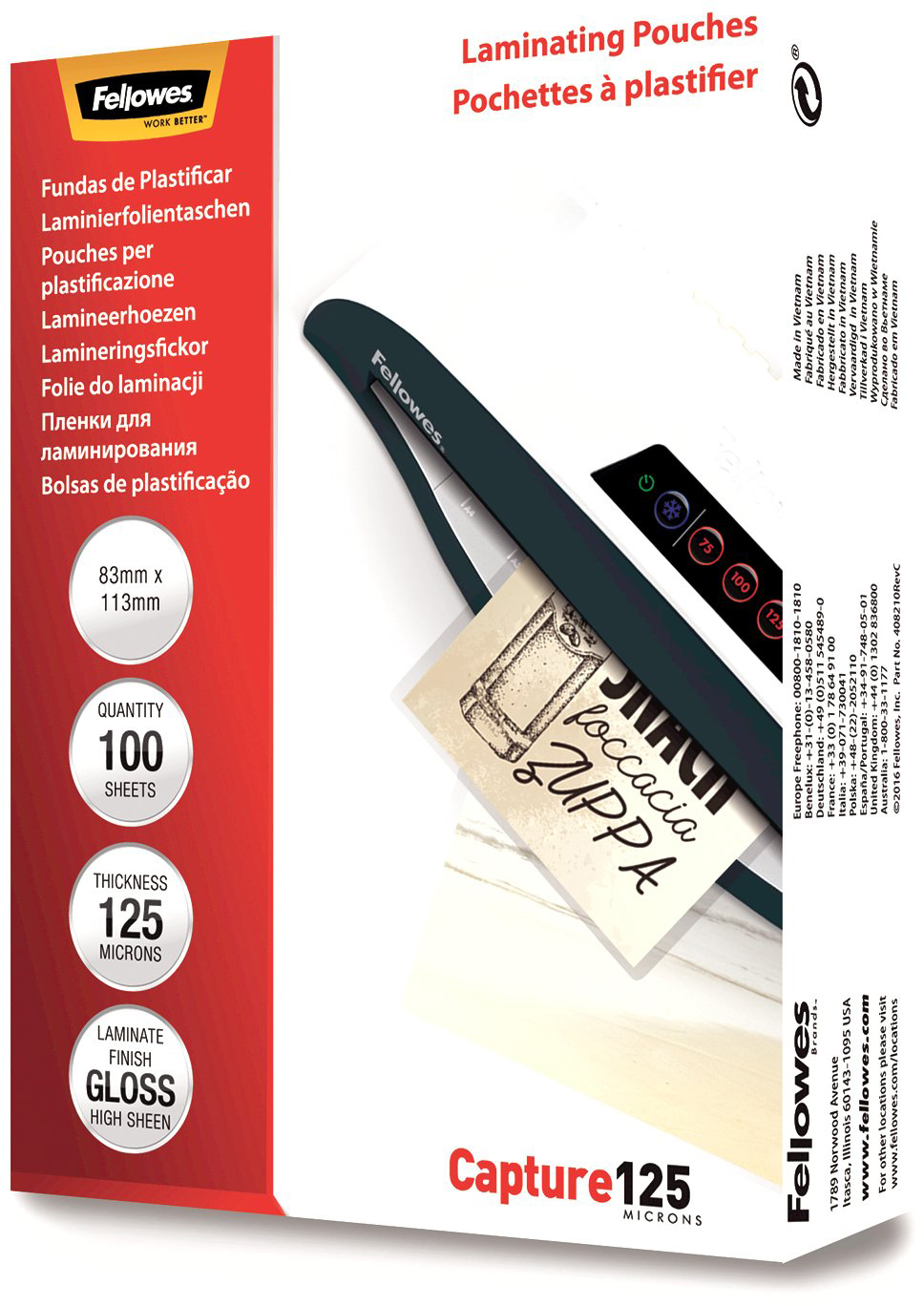 FELLOWES Folientasche 125mic 83x113mm